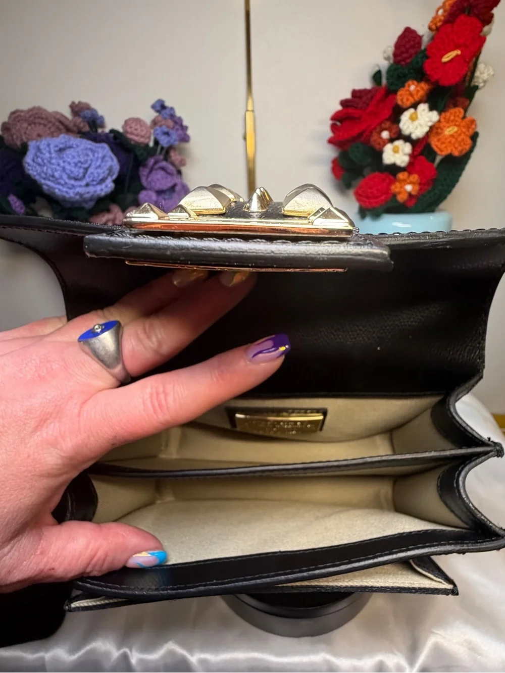Valentino Black Leather Satchel with Gold Stud Detailing EUC